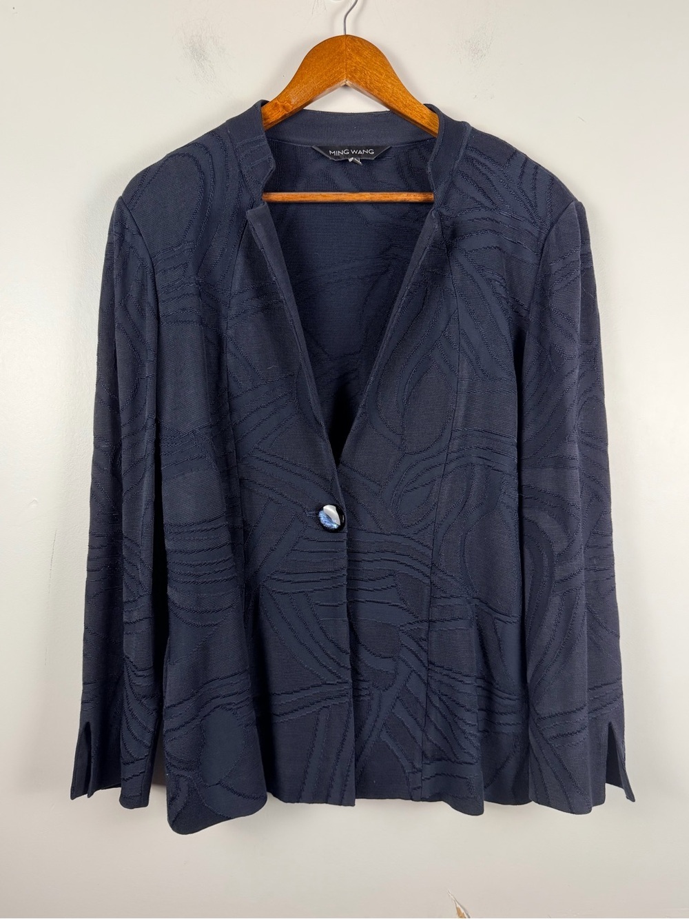 Ming Wang Relaxed Fit navy blue Knit blazer jacket size XL